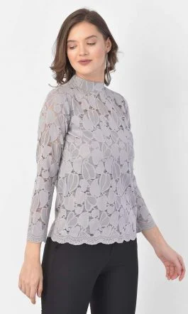 Eavan Grey Lace Top