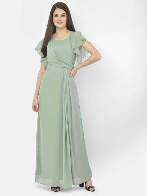Buy Women Deep Green Pearl Embellished Side Cut Out Gown - Jewel Tones -  Indya