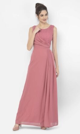 Eavan Pink Embellished Draped Maxi Dress