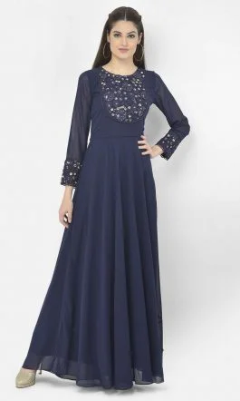 Eavan Navy Blue Embroidred Maxi Dress