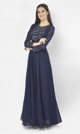 Eavan Navy Blue Embroidred Maxi Dress