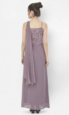Eavan Lavender Embroidered Draped Saree Gown