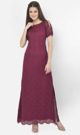 Eavan Burgundy Lace Maxi dress