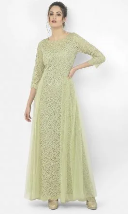 Eavan Pista Green Lace Maxi Dress