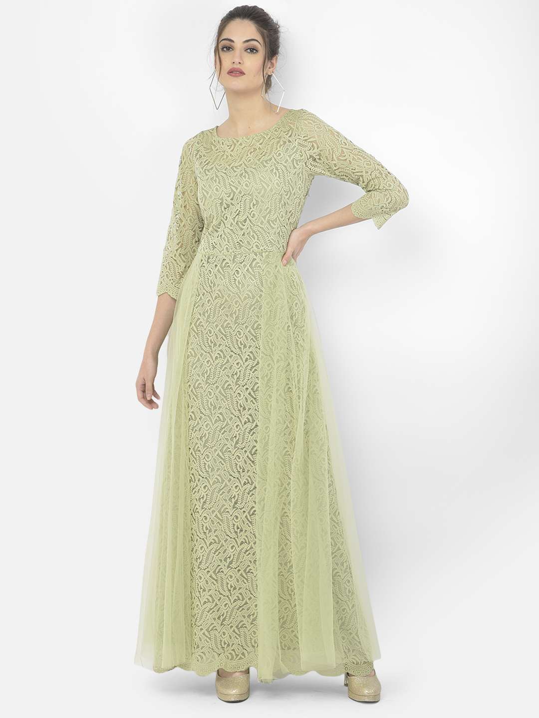 Eavan Olive Green Lace Maxi Dress