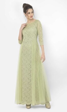 Eavan Pista Green Lace Maxi Dress