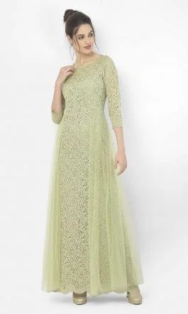 Eavan Pista Green Lace Maxi Dress