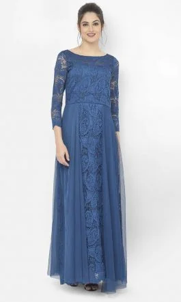 Eavan Teal Blue Green Lace Maxi Dress