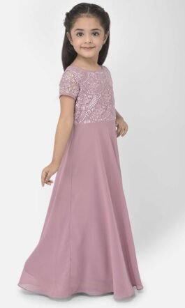 Eavan Girls Pink Embroidered Maxi Dress