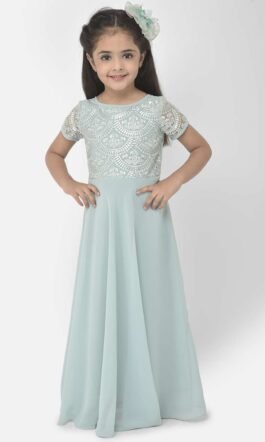 Eavan Girls Blue Embroidered Maxi Dress