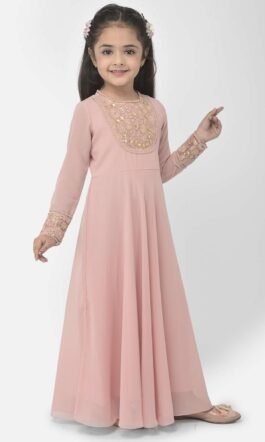Eavan Girls Pink Embroidered Maxi Dress