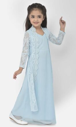 Eavan Girl Turquoise Maxi Dress with attached Jacket