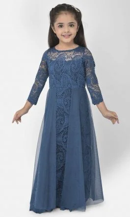 Eavan Girl Teal Blue Lace Maxi Dress