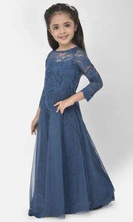 Eavan Girl Teal Blue Lace Maxi Dress