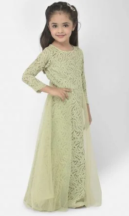 Eavan Girl Light Green Lace Maxi Dress