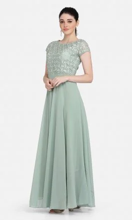 Eavan Pista Green Embroidered Maxi Dress
