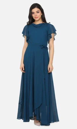 Eavan Teal Blue Cowl Maxi Dress