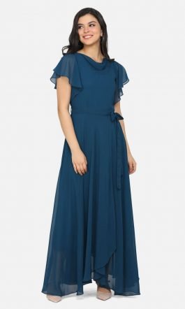 Eavan Teal Blue Cowl Maxi Dress