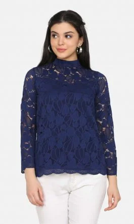 Eavan Navy Blue Lace Top