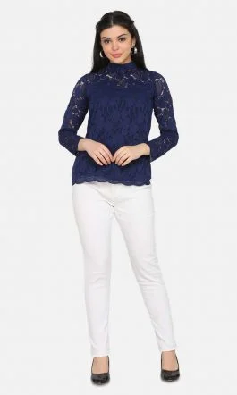 Eavan Navy Blue Lace Top