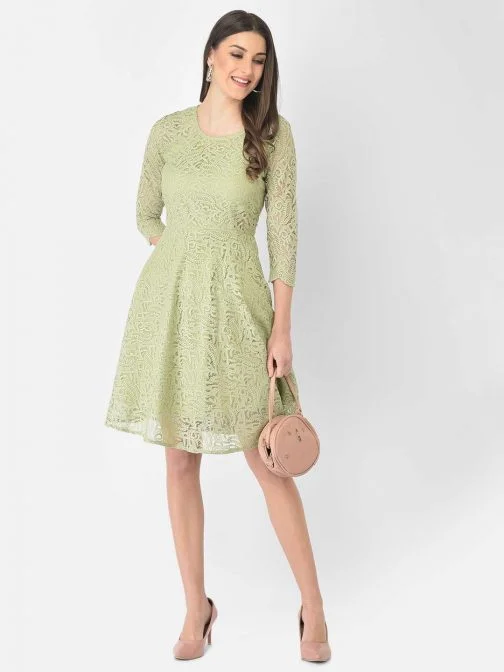 Eavan Pista Green Lace Skater Dress | eavan