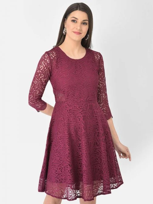 Eavan Burgundy Lace Skater Dress | eavan