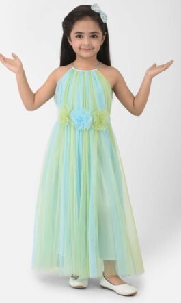 Eavan Girls Green Halter Neck Maxi Dress