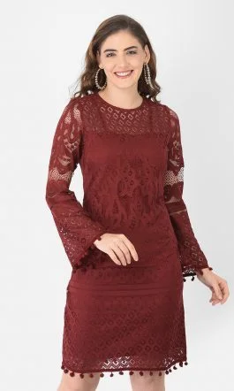Eavan Maroon Self Design Sheath Dress