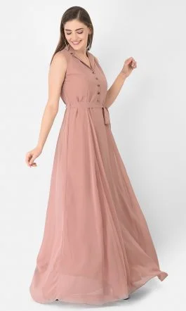 Eavan Rose Gold Shirt Maxi Dress