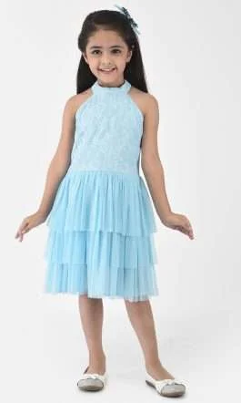 Eavan Girls Turquoise Blue Layered Dress