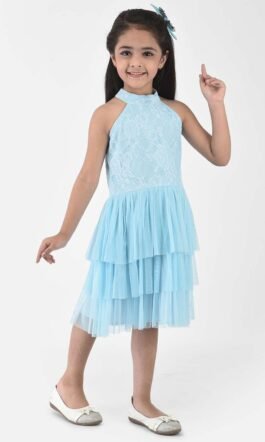 Eavan Girls Turquoise Blue Layered Dress