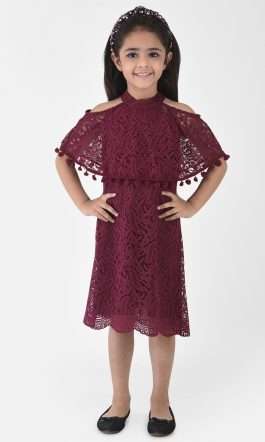 Eavan Girls Burgundy Lace A-Line Dress