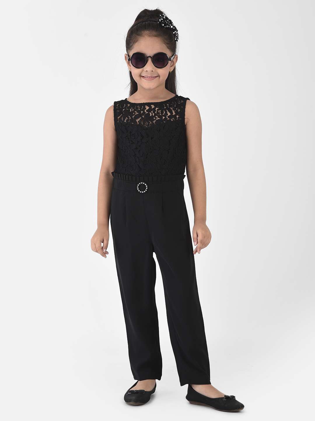 Girls Ribbed Knit Jumpsuit with Necklace