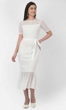 Eavan White Lace Midi Dress