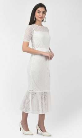 Eavan White Lace Midi Dress