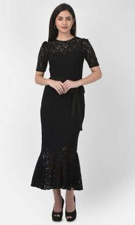Eavan Black Lace Midi Dress