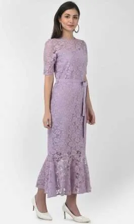 Eavan Lilac Lace Midi Dress