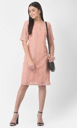 Eavan Women Peach Self Design Dress