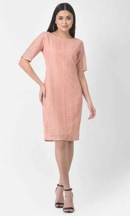 Eavan Women Peach Self Design Dress
