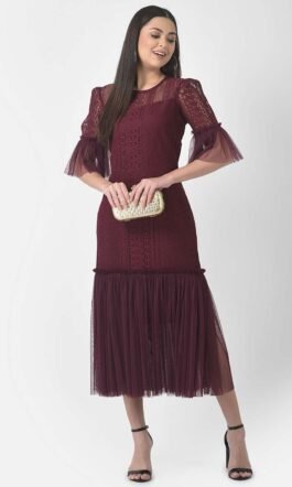 Eavan Women Burgundy Self Design Dress