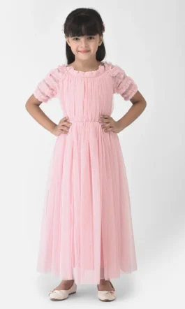 Eavan Girls Pink Solid Maxi Dress