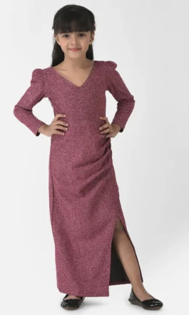 Eavan Girls Onion Pink Embellished Maxi Dress