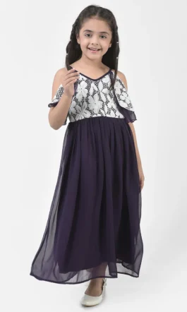 Eavan Girls Light Brown Embroidered Maxi Dress