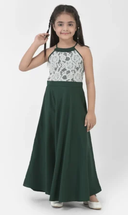 Eavan Girls Green  Embroidered Maxi Dress