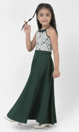 Eavan Girls Green  Embroidered Maxi Dress