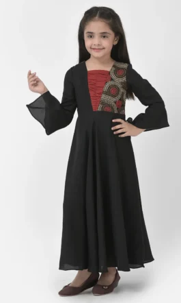 Eavan Girls Black Embroidered Maxi Dress