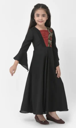 Eavan Girls Black Embroidered Maxi Dress