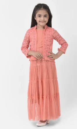 Eavan Girls Peach Embroidered Maxi Dress