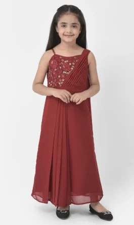 Eavan Girls Red Embroidered Maxi Dress