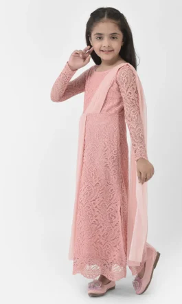Eavan Girls Pink Embroidered Maxi Dress